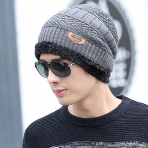 Coral Fleece Winter Beanies Hats Scarf For Mens Soft Warm Breathable Wool Knitted Winter Hat Letter Double Layers Cap